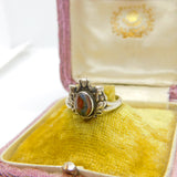 Sterling Silver 'See, Hear, Speak No Evil' Monkey Cabochon Moss Agate Band Ring c1920