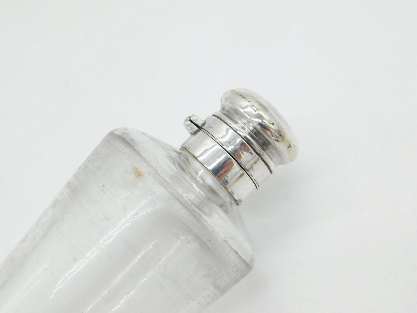 Victorian Sterling Silver Topped Moulded Glass Stirrup Hunting Flask Antique 1869 Birmingham