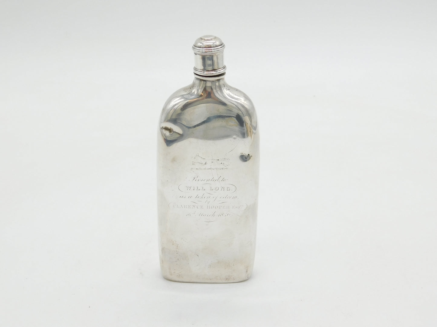 Sterling Silver Beaufort Hunt Hip Flask Belonging to Mr Will Long Antique c1850