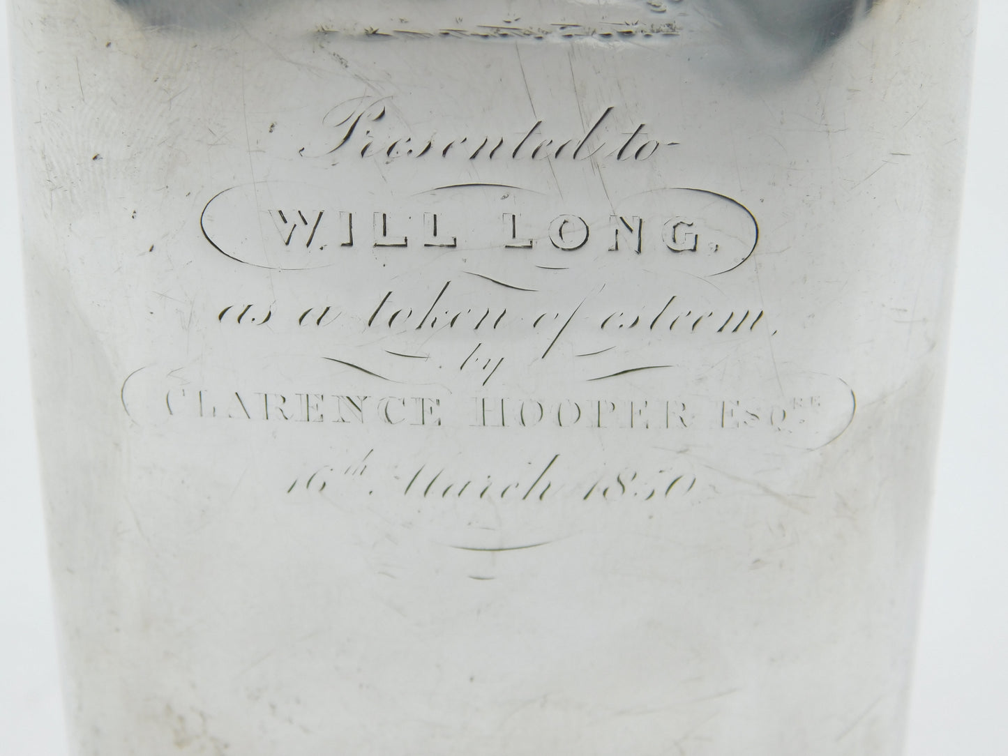Sterling Silver Beaufort Hunt Hip Flask Belonging to Mr Will Long Antique c1850
