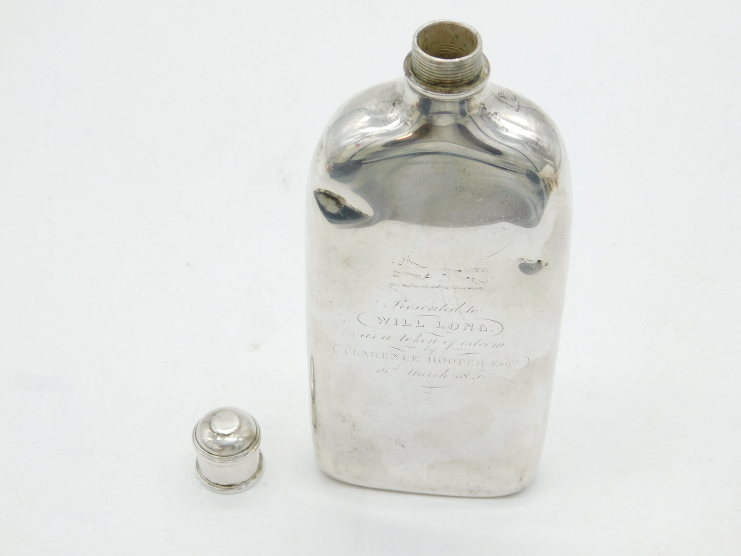 Sterling Silver Beaufort Hunt Hip Flask Belonging to Mr Will Long Antique c1850