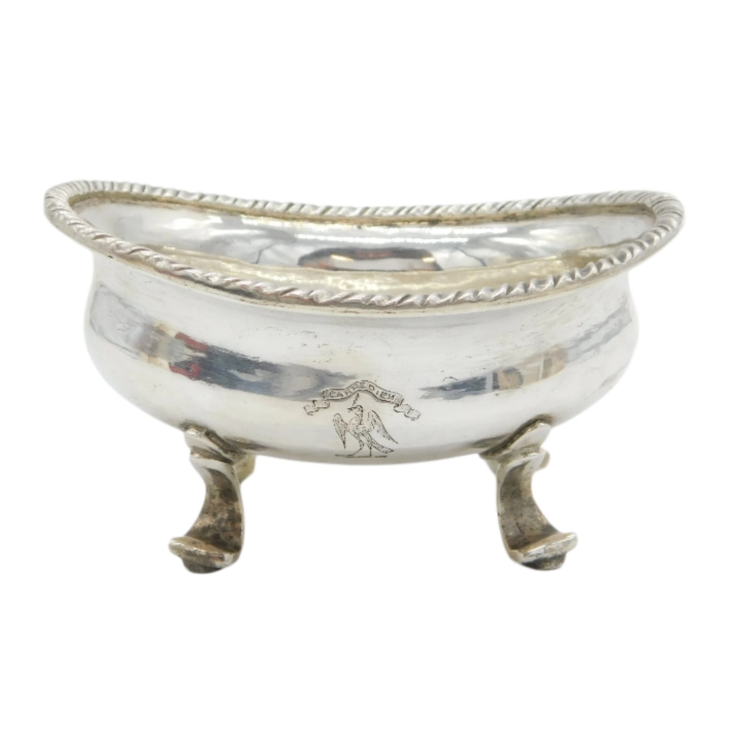 18th Century Austrian Sterling Silver 'Carpe Diem' Salt Cellar Antique c1780