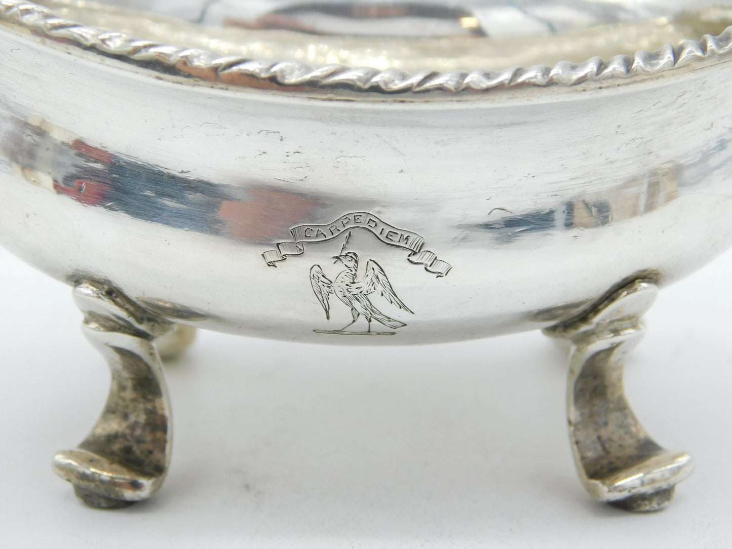 18th Century Austrian Sterling Silver 'Carpe Diem' Salt Cellar Antique c1780