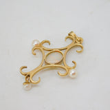 Victorian 9ct Yellow Gold, White Opal & Pearl Cross Pendant Antique c1890