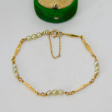 18ct Yellow Gold & Pearl Set Panel Bracelet Antique c1930 Art Deco 18cm Length