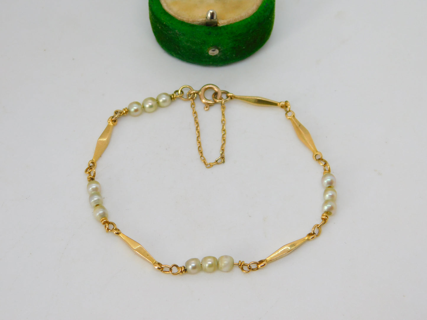 18ct Yellow Gold & Pearl Set Panel Bracelet Antique c1930 Art Deco 18cm Length
