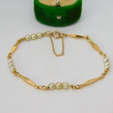 18ct Yellow Gold & Pearl Set Panel Bracelet Antique c1930 Art Deco 18cm Length