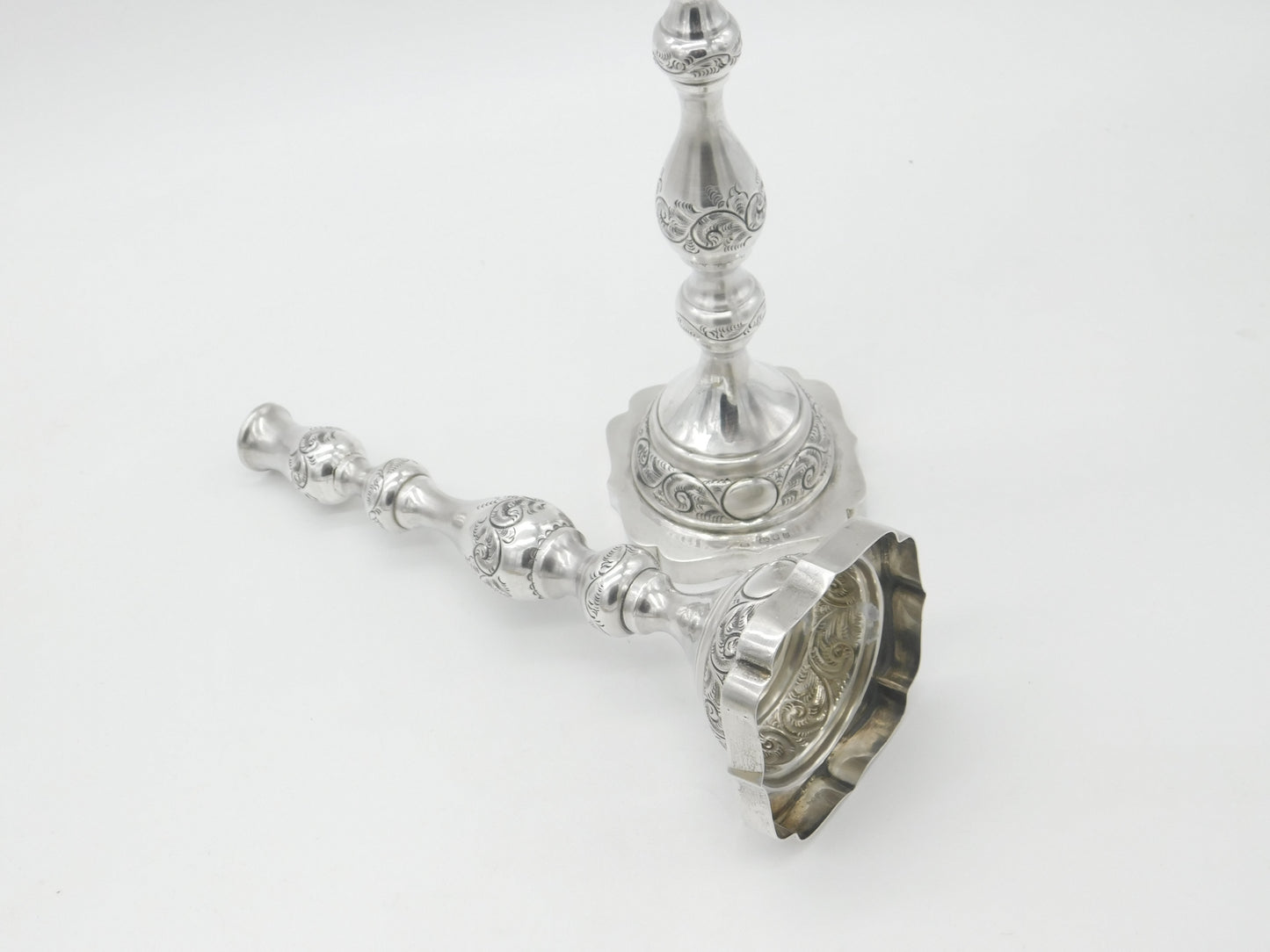 Pair of Large Cast Sterling Silver Floral Candlesticks 1935 London Antique