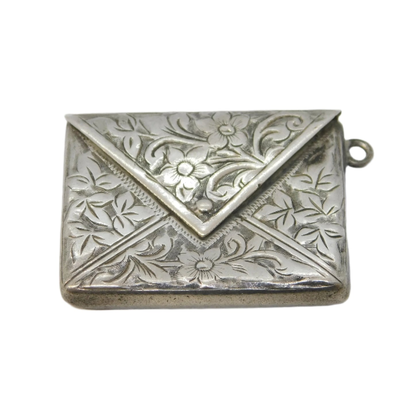 Edwardian Sterling Silver Floral Envelope Form Stamp Case Antique 1903 Birmingham