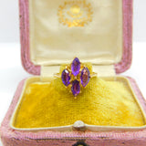 14ct Yellow Gold Amethyst Set Floral Cluster Ring Antique c1930 Art Deco