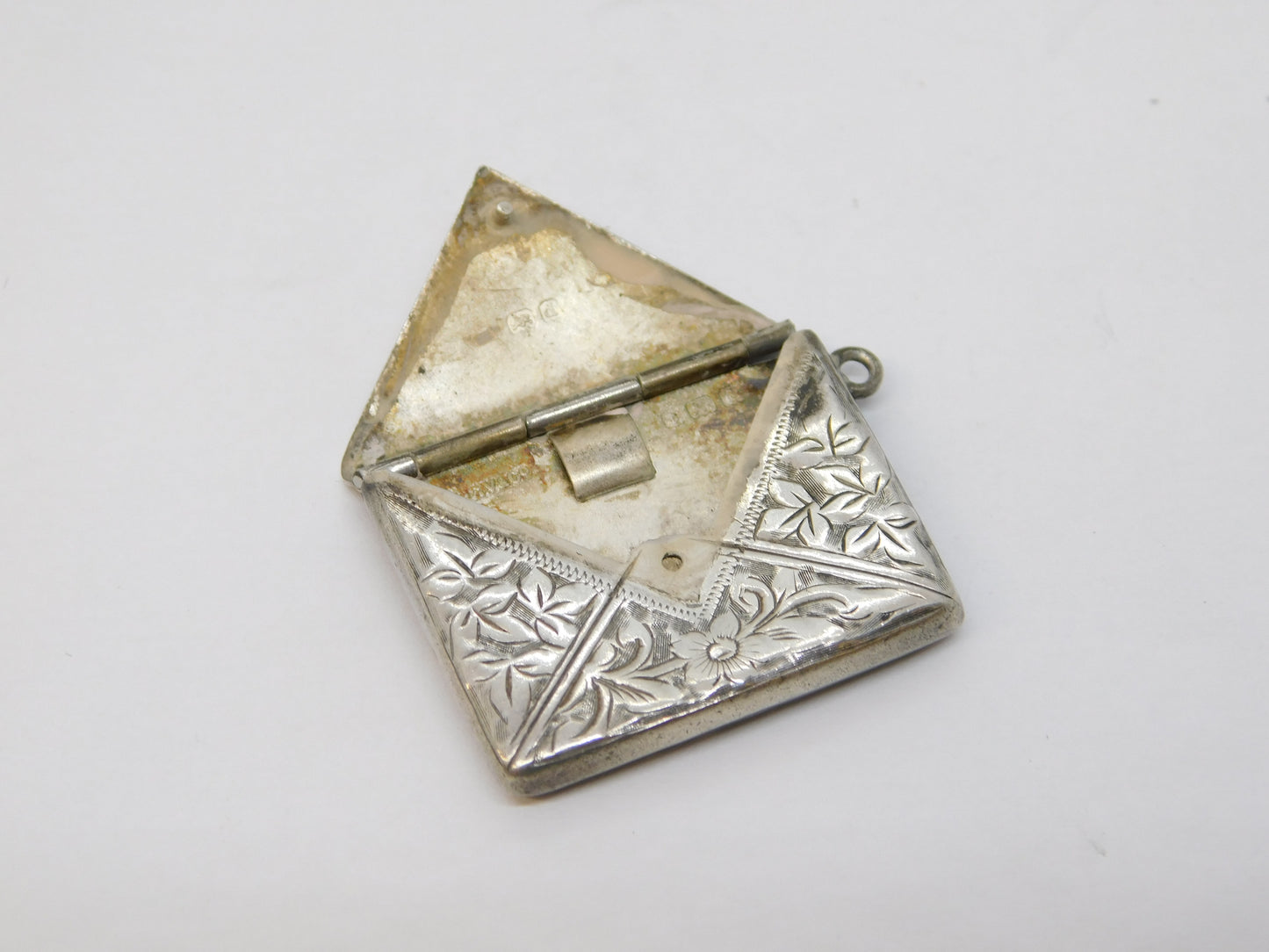 Edwardian Sterling Silver Floral Envelope Form Stamp Case Antique 1903 Birmingham