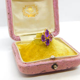 14ct Yellow Gold Amethyst Set Floral Cluster Ring Antique c1930 Art Deco
