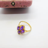 14ct Yellow Gold Amethyst Set Floral Cluster Ring Antique c1930 Art Deco