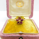 14ct Yellow Gold Almandine Garnet Floral Band Ring Antique c1920 Art Deco