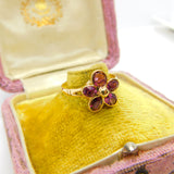 14ct Yellow Gold Almandine Garnet Floral Band Ring Antique c1920 Art Deco