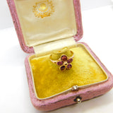 14ct Yellow Gold Almandine Garnet Floral Band Ring Antique c1920 Art Deco