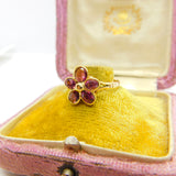 14ct Yellow Gold Almandine Garnet Floral Band Ring Antique c1920 Art Deco