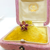 14ct Yellow Gold Almandine Garnet Floral Band Ring Antique c1920 Art Deco