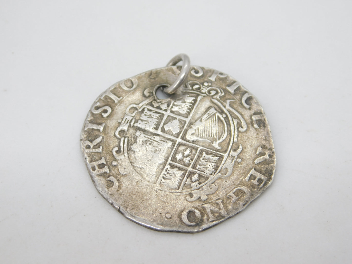 King Charles I .925 Silver York Mint Shilling Coin Fob Pendant Antique 1643-44
