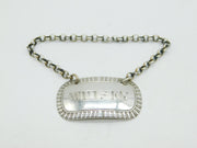 George IV Sterling Silver Lined Pattern Whisky Decanter Label Antique 1823 London