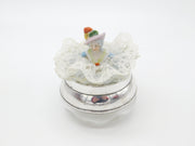 Victorian Sterling Silver & Cut Glass Trinket Pot with Porcelain Dolly Lid 1901