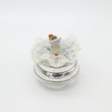 Victorian Sterling Silver & Cut Glass Trinket Pot with Porcelain Dolly Lid 1901