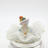 Victorian Sterling Silver & Cut Glass Trinket Pot with Porcelain Dolly Lid 1901