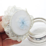 Victorian Sterling Silver & Cut Glass Trinket Pot with Porcelain Dolly Lid 1901