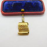 14ct Yellow Gold 'I Love You, My Sweet' Scroll Charm Pendant Vintage c1970