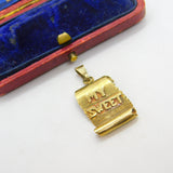 14ct Yellow Gold 'I Love You, My Sweet' Scroll Charm Pendant Vintage c1970