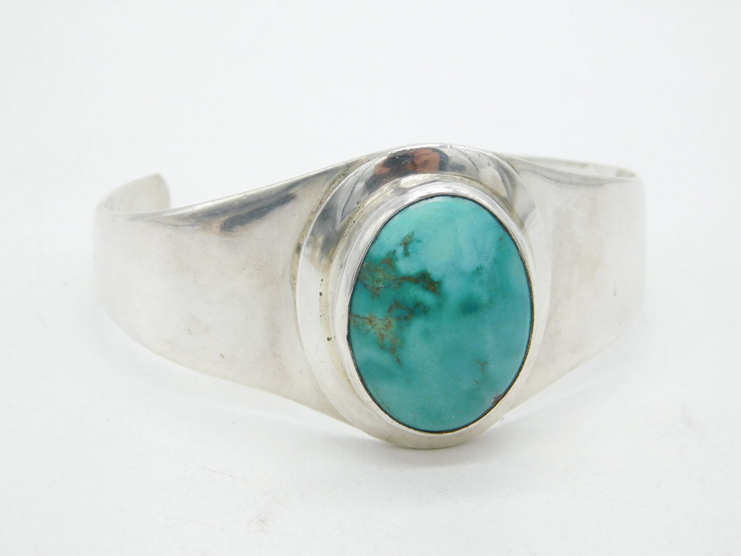 Mexican Studio Sterling Silver Turquoise Set Bangle Bracelet Vintage c1970