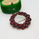 Austrian 8ct Gold Bohemian Garnet Set Floral Wreath Brooch Antique c1960