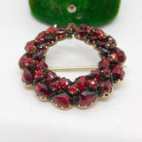 Austrian 8ct Gold Bohemian Garnet Set Floral Wreath Brooch Antique c1960
