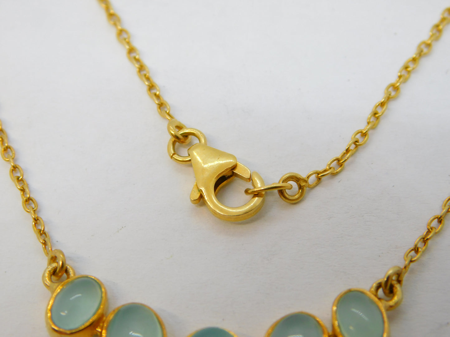 Gold on Sterling Silver Cabochon Cut Sea Glass Five-Stone Necklace Vintage c1970