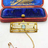 Victorian 10ct Yellow Gold, Seed Pearl & Topaz Sweetheart Brooch c1880