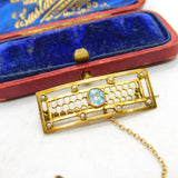 Victorian 10ct Yellow Gold, Seed Pearl & Topaz Sweetheart Brooch c1880