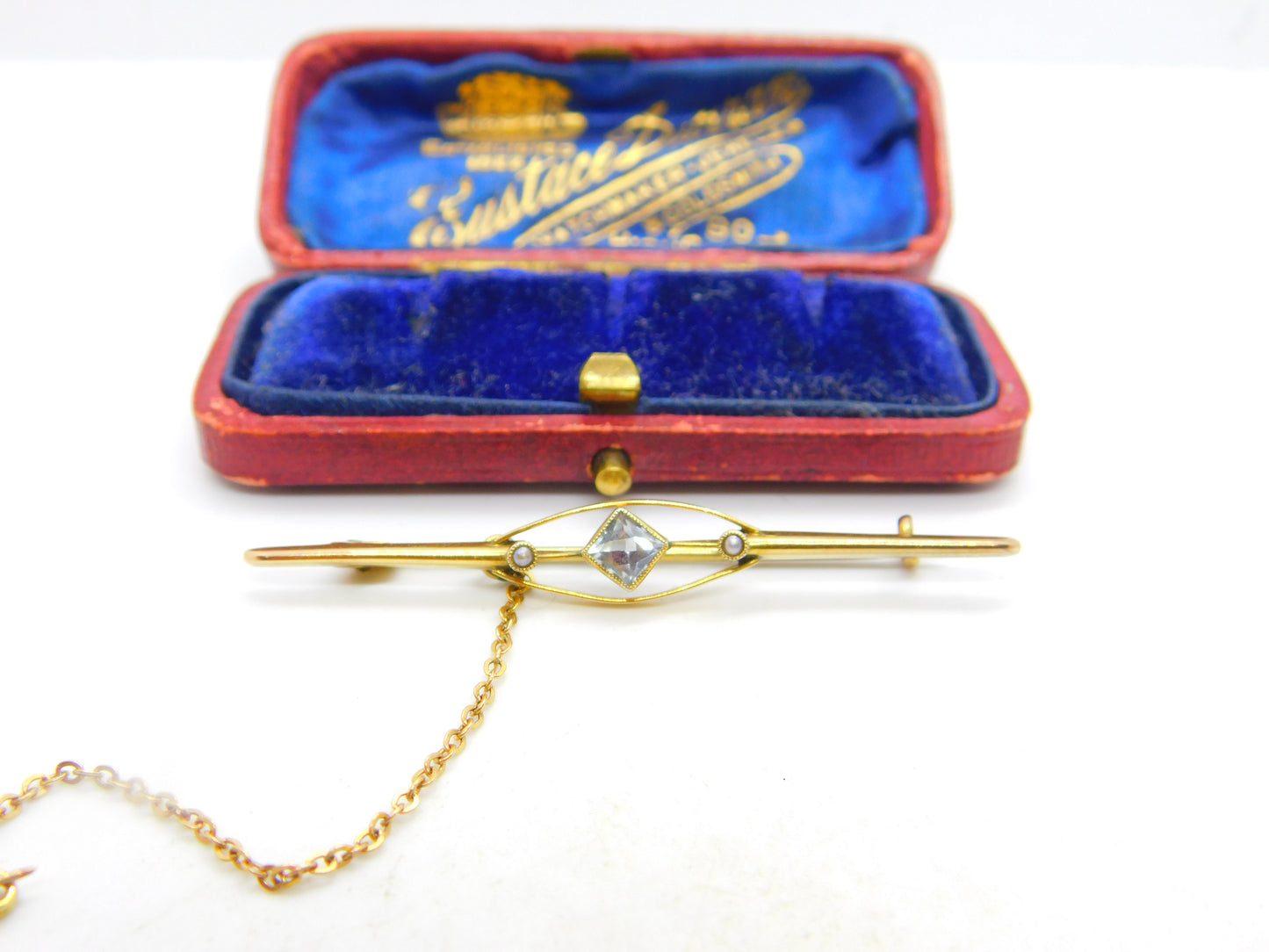 Edwardian 9ct Gold, Blue Topaz & Seed Pearl Sweetheart Brooch c1910 Antique