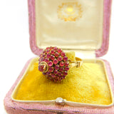 14ct Yellow Gold Ruby Set Pagoda Floral Cluster Ring Antique c1930 Art Deco