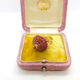14ct Yellow Gold Ruby Set Pagoda Floral Cluster Ring Antique c1930 Art Deco