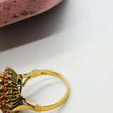 14ct Yellow Gold Ruby Set Pagoda Floral Cluster Ring Antique c1930 Art Deco
