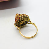 14ct Yellow Gold Ruby Set Pagoda Floral Cluster Ring Antique c1930 Art Deco