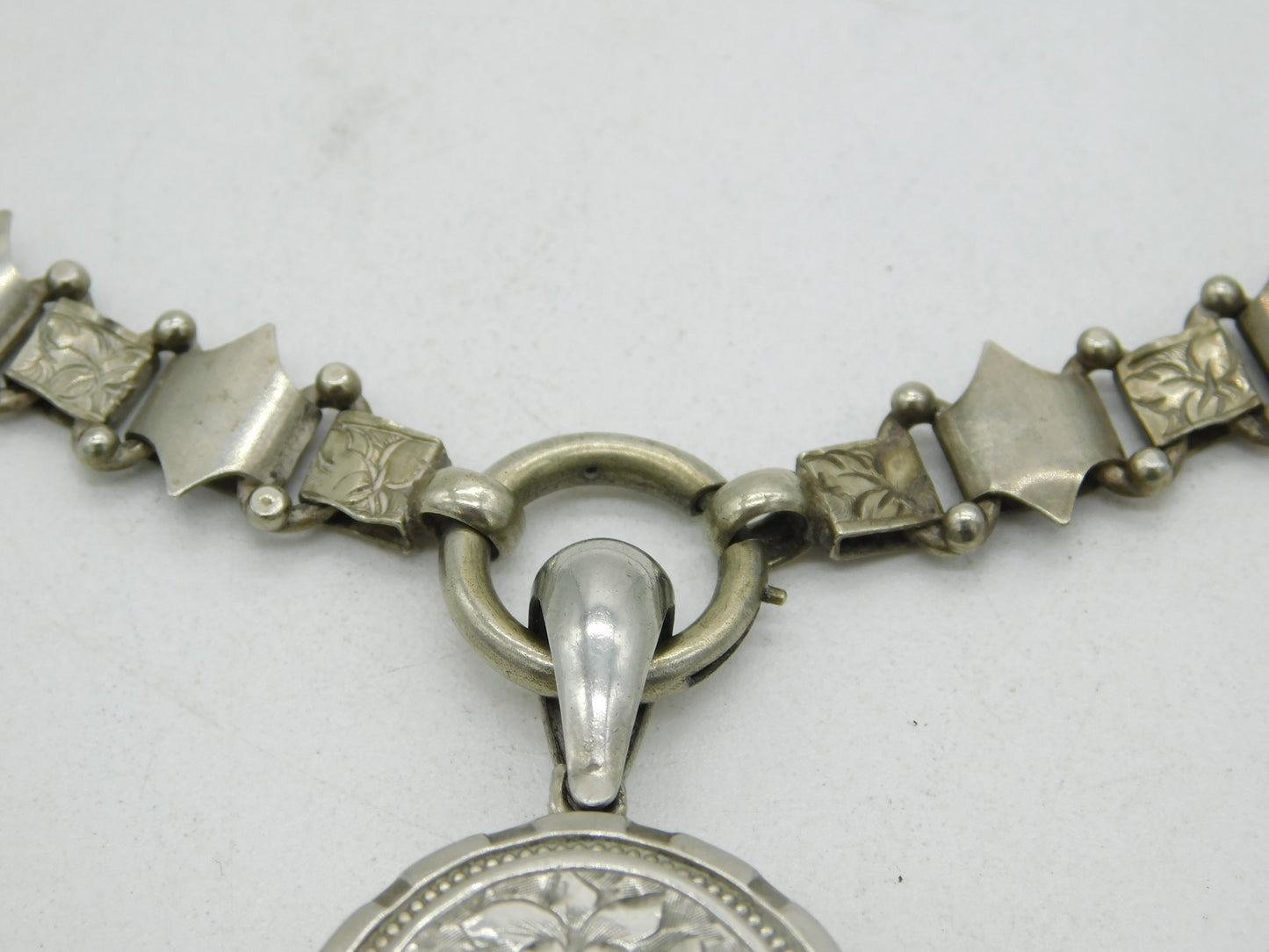 Victorian Silver Plated Floral Sweetheart Locket & Collar Necklace Antique c1860
