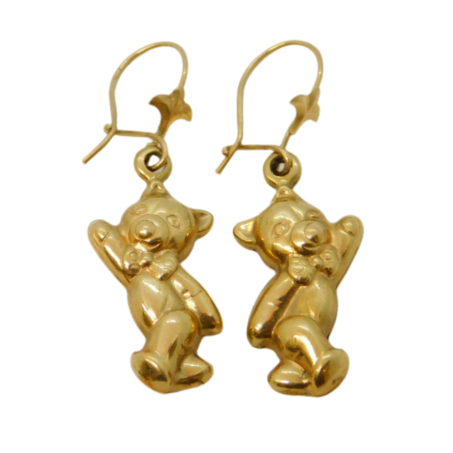 Pair of 9ct Yellow Gold Happy Teddy Bear Hook Earrings Vintage 2007 Sheffield