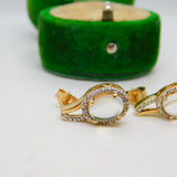 14ct Yellow Gold, Cabochon Moonstone & Diamond Stud Earrings Vintage c1980