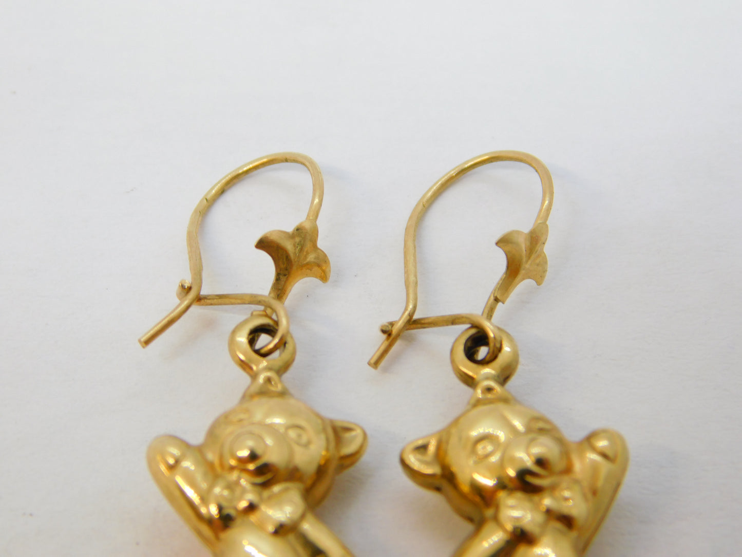 Pair of 9ct Yellow Gold Happy Teddy Bear Hook Earrings Vintage 2007 Sheffield