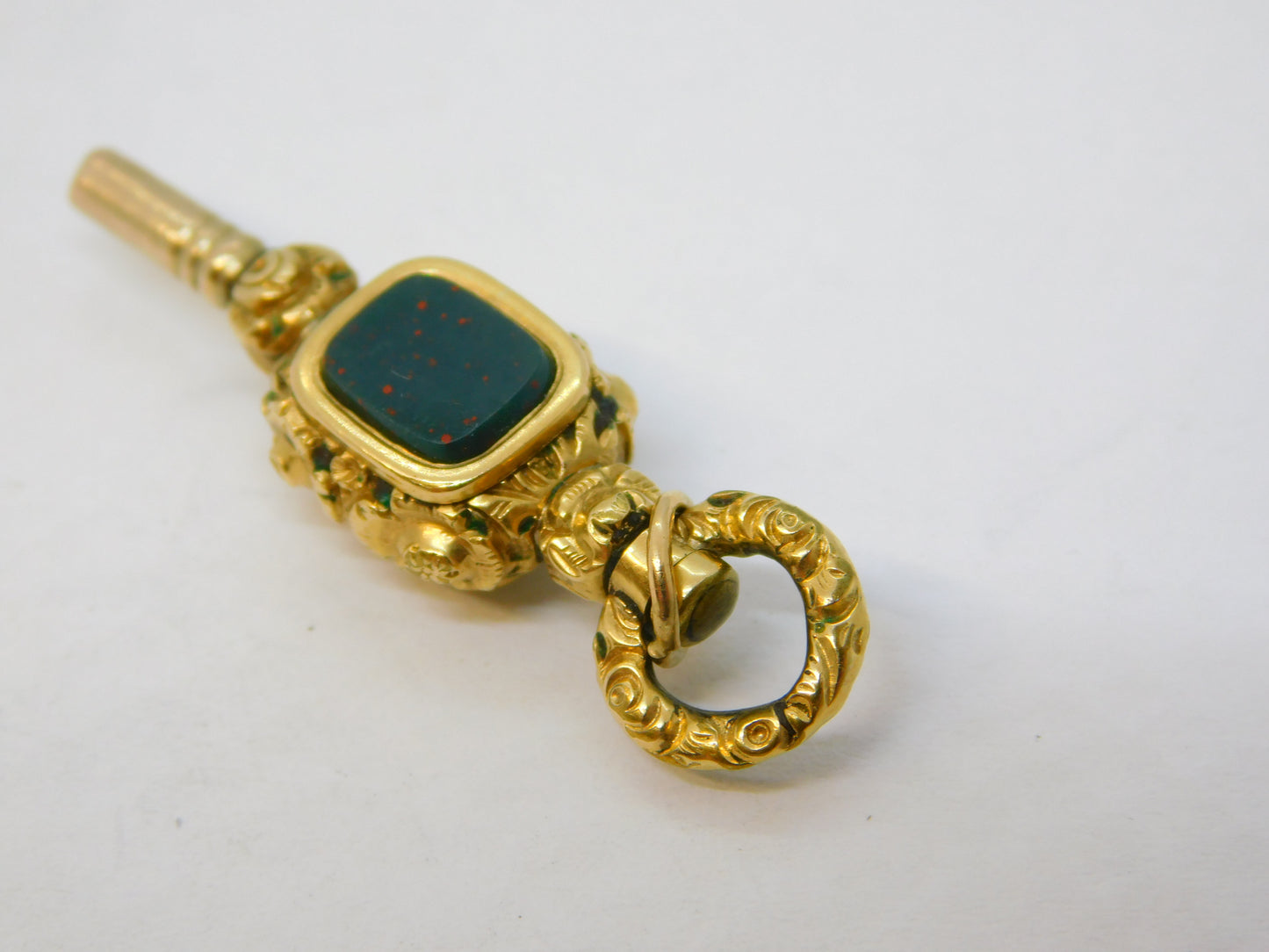 Victorian Yellow Metal, Bloodstone & Chalcedony Watch Key Antique c1860