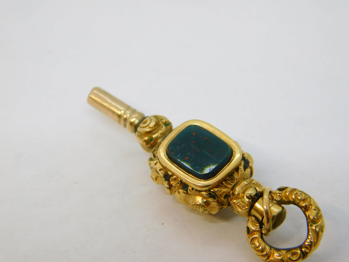Victorian Yellow Metal, Bloodstone & Chalcedony Watch Key Antique c1860