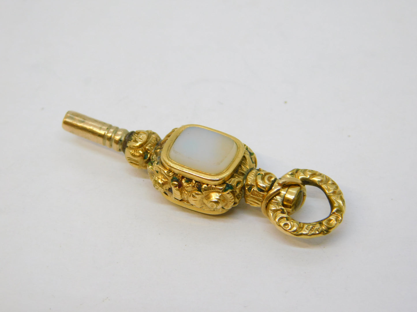 Victorian Yellow Metal, Bloodstone & Chalcedony Watch Key Antique c1860