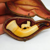 Victorian Cased Meerschaum Block Amber Novelty Fox Pipe Antique c1860