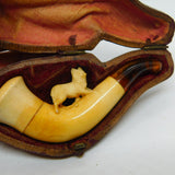 Victorian Cased Meerschaum Block Amber Novelty Fox Pipe Antique c1860
